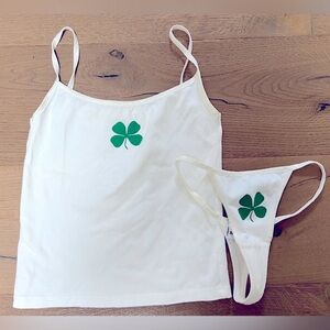 Adorable Beau & Eros crop tank and panty set with a lucky shamrock in size S